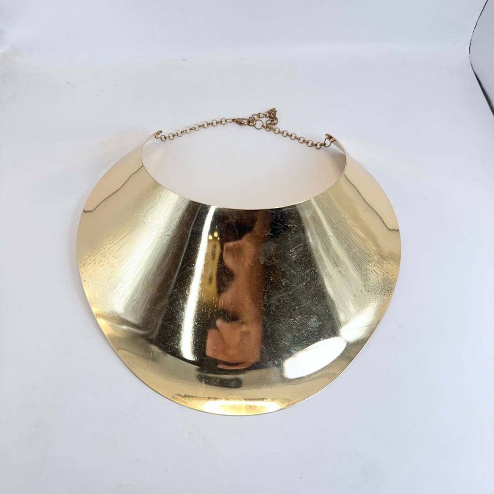 Gold Tone Wide Metal Bib Collar Necklace Statement Choker Adjustable Clasp